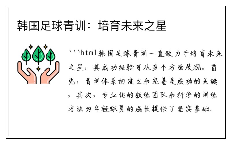 韩国足球青训：培育未来之星